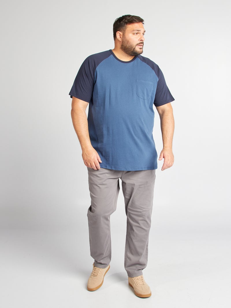Camiseta de manga corta raglán con bolsillo en el pecho AZUL - Kiabi