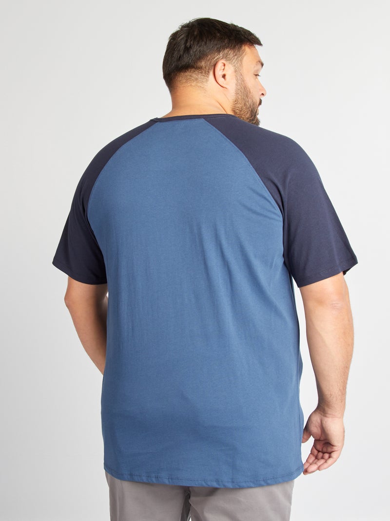 Camiseta de manga corta raglán con bolsillo en el pecho AZUL - Kiabi