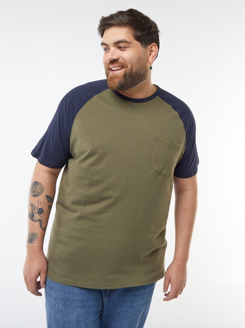 Camiseta de manga corta raglán con bolsillo en el pecho Kaki - Kiabi