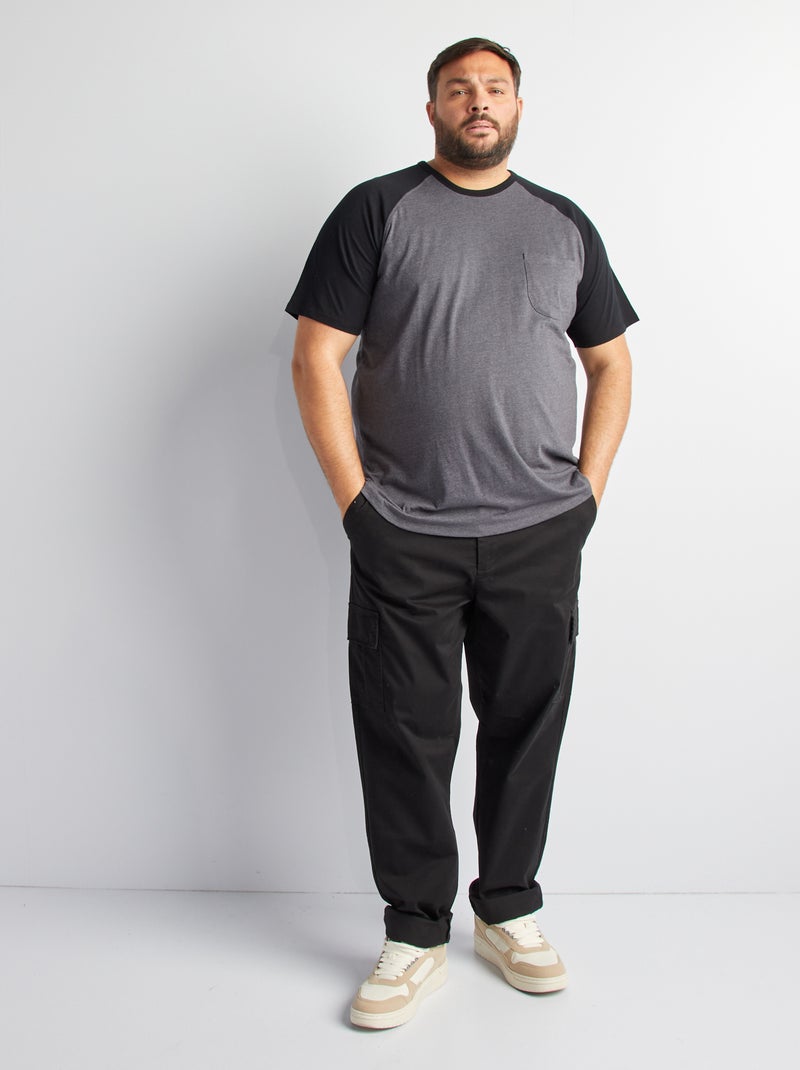 Camiseta de manga corta raglán con bolsillo en el pecho NEGRO - Kiabi