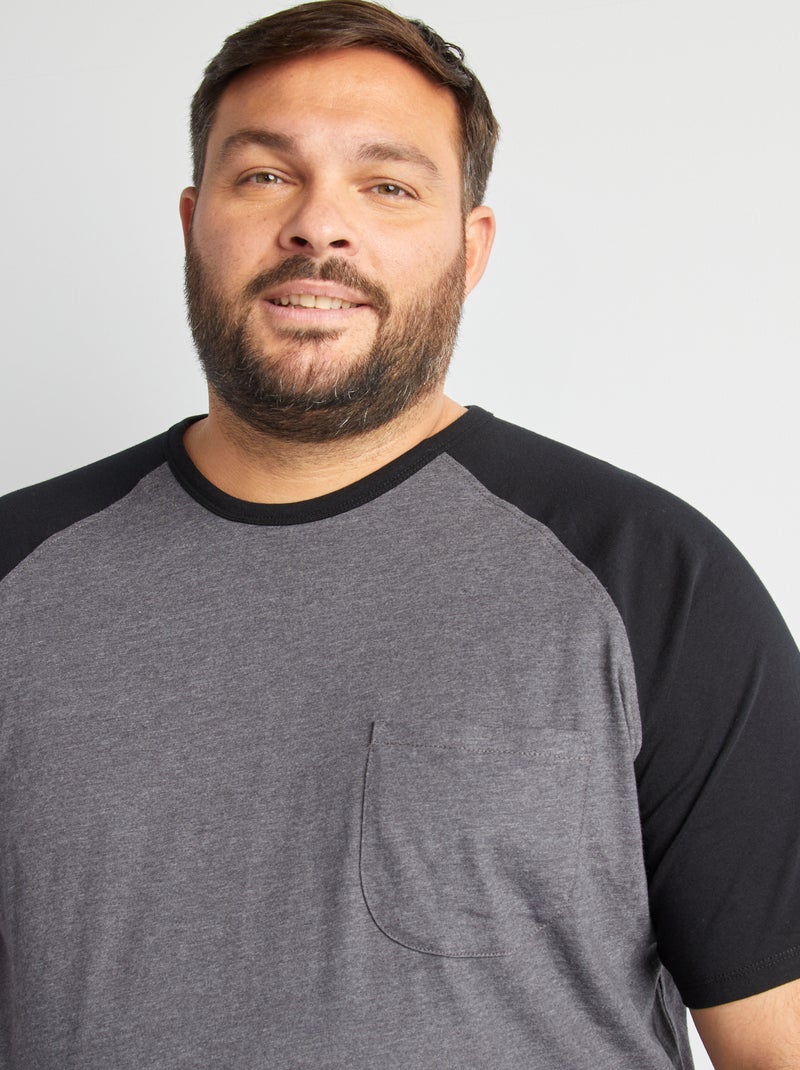 Camiseta de manga corta raglán con bolsillo en el pecho NEGRO - Kiabi