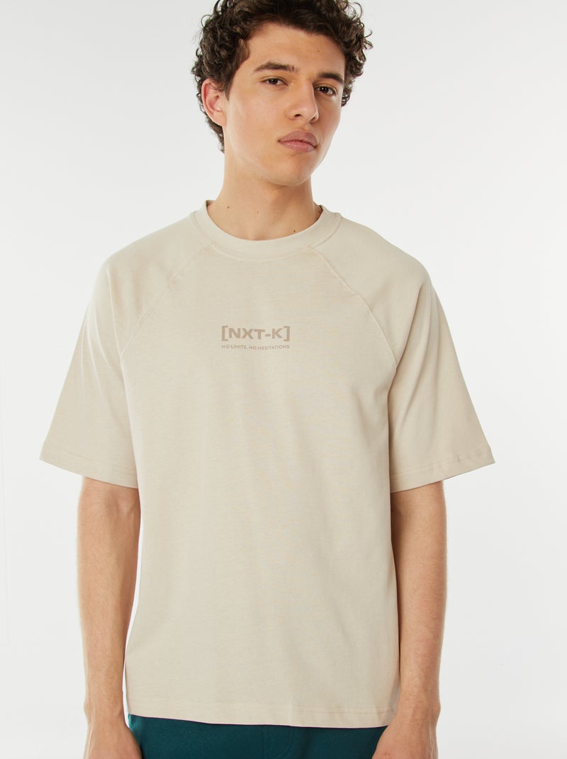 Camiseta de manga corta raglán estampada Beige - Kiabi