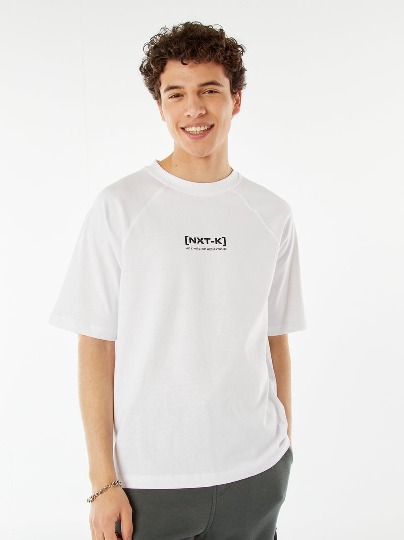 Camiseta de manga corta raglán estampada Blanco - Kiabi