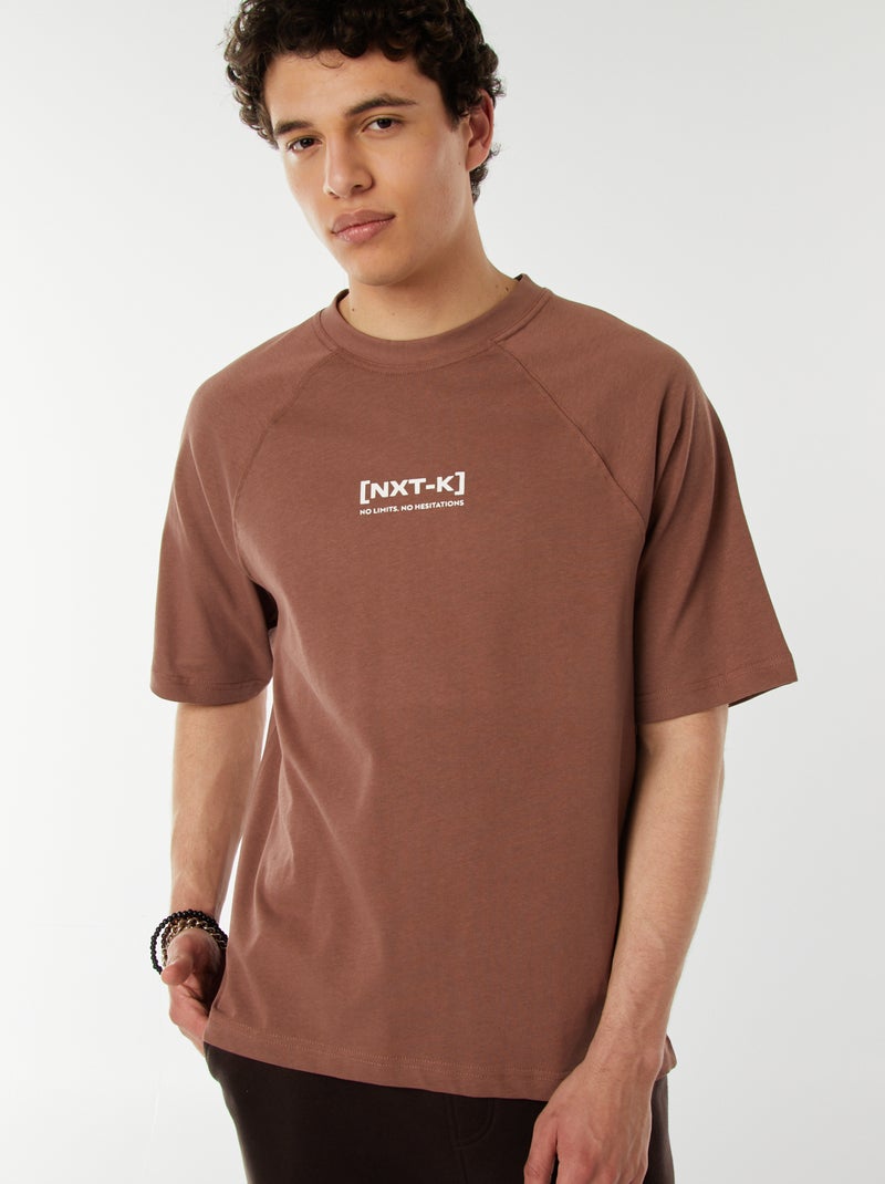 Camiseta de manga corta raglán estampada Marron - Kiabi
