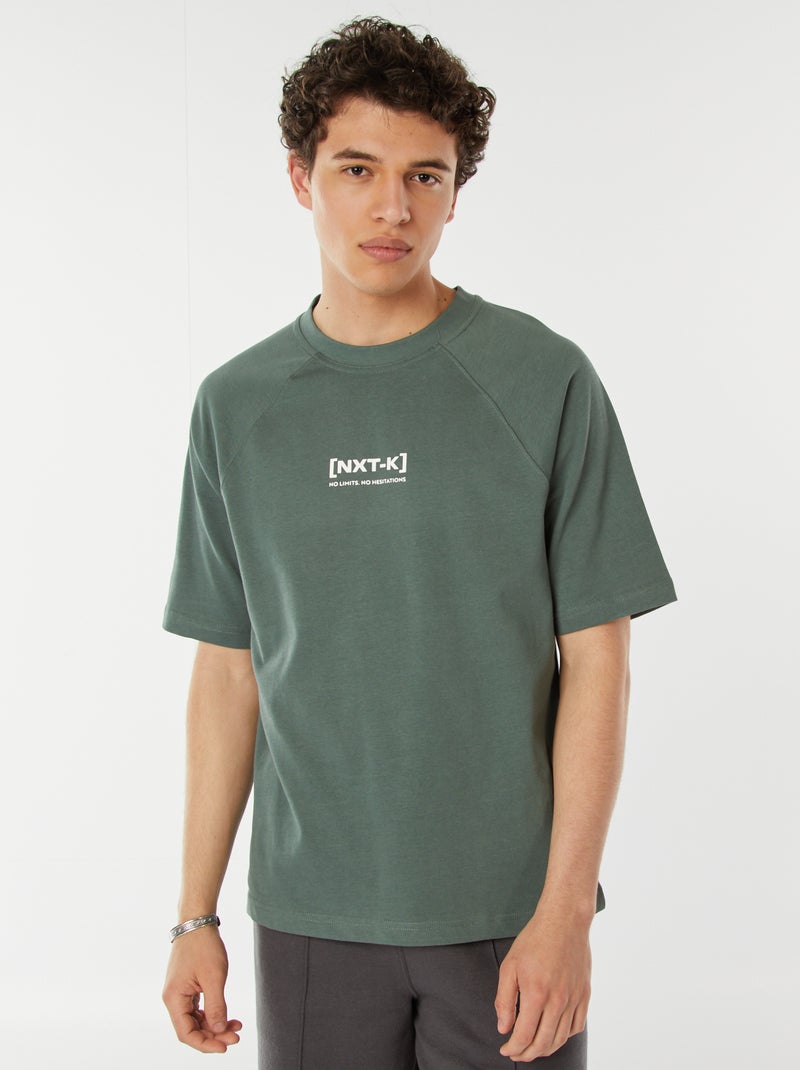 Camiseta de manga corta raglán estampada Verde - Kiabi