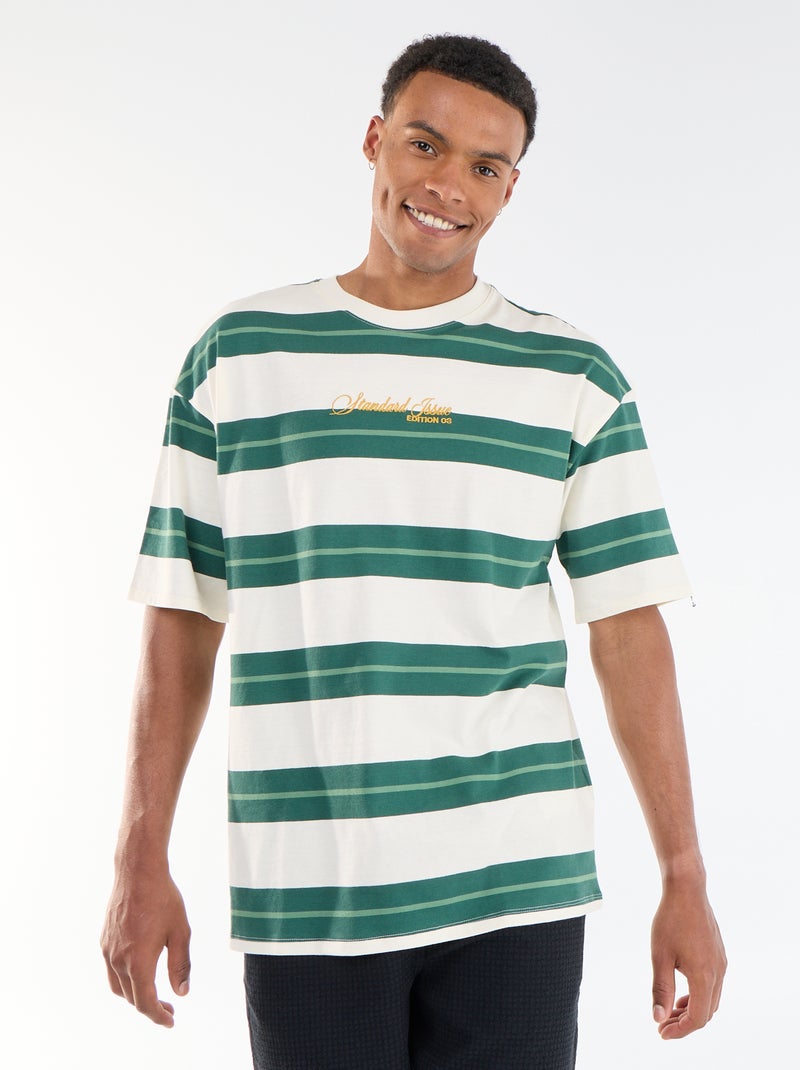 Camiseta de manga corta rayada Verde - Kiabi