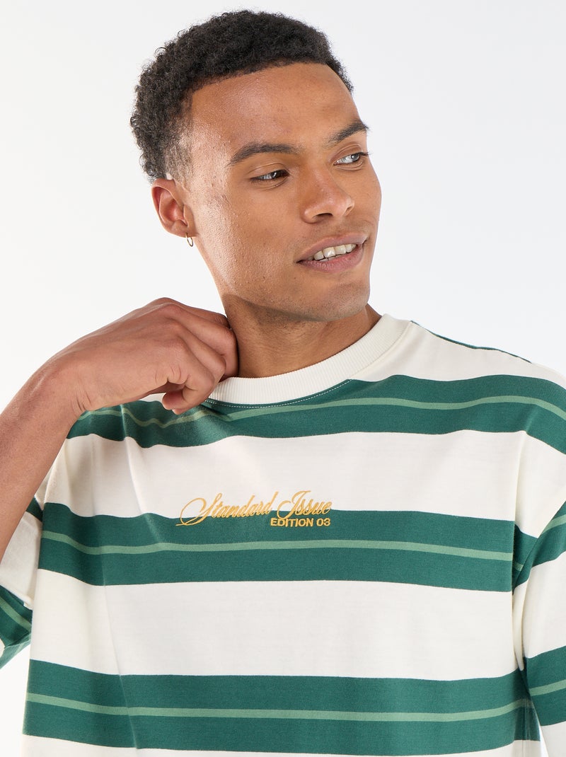 Camiseta de manga corta rayada Verde - Kiabi