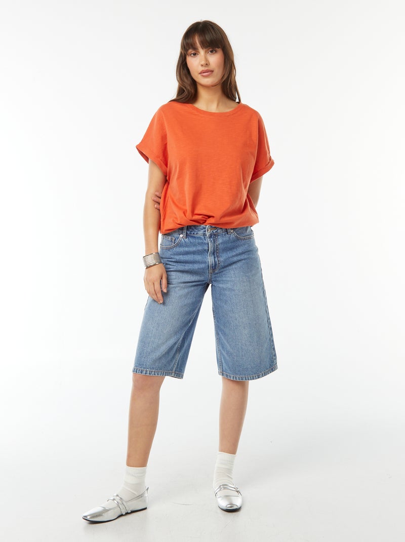 Camiseta de manga corta remangada naranja - Kiabi