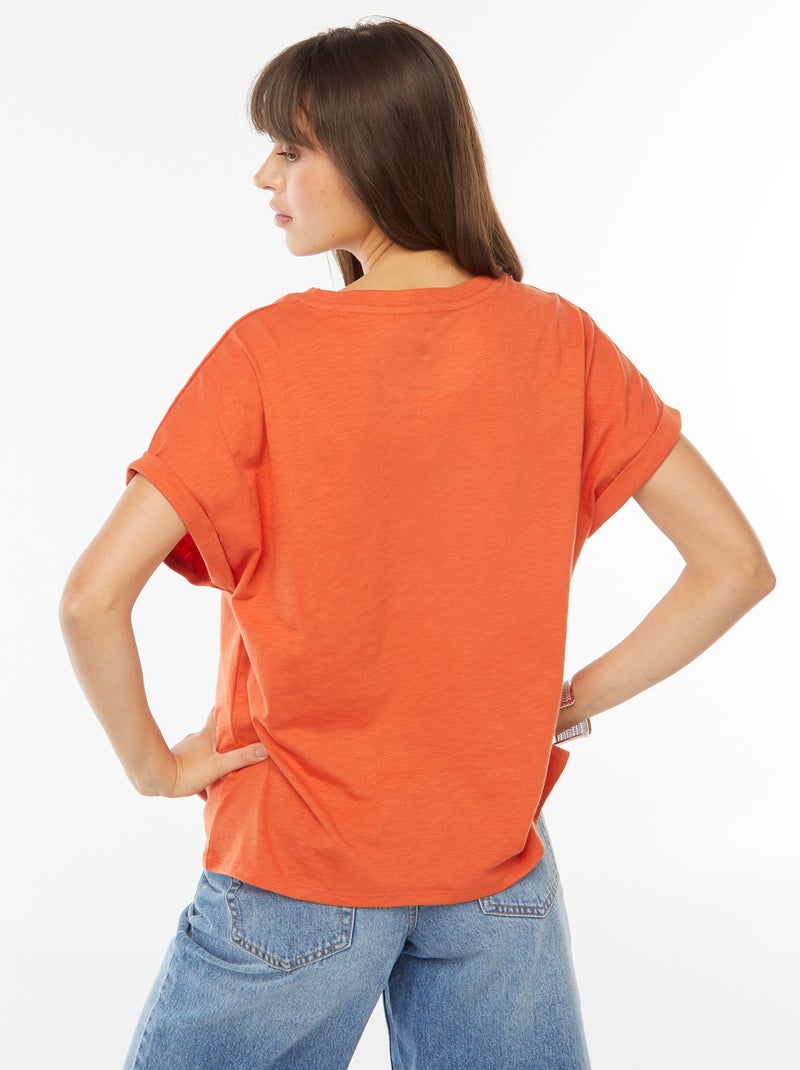 Camiseta de manga corta remangada naranja - Kiabi