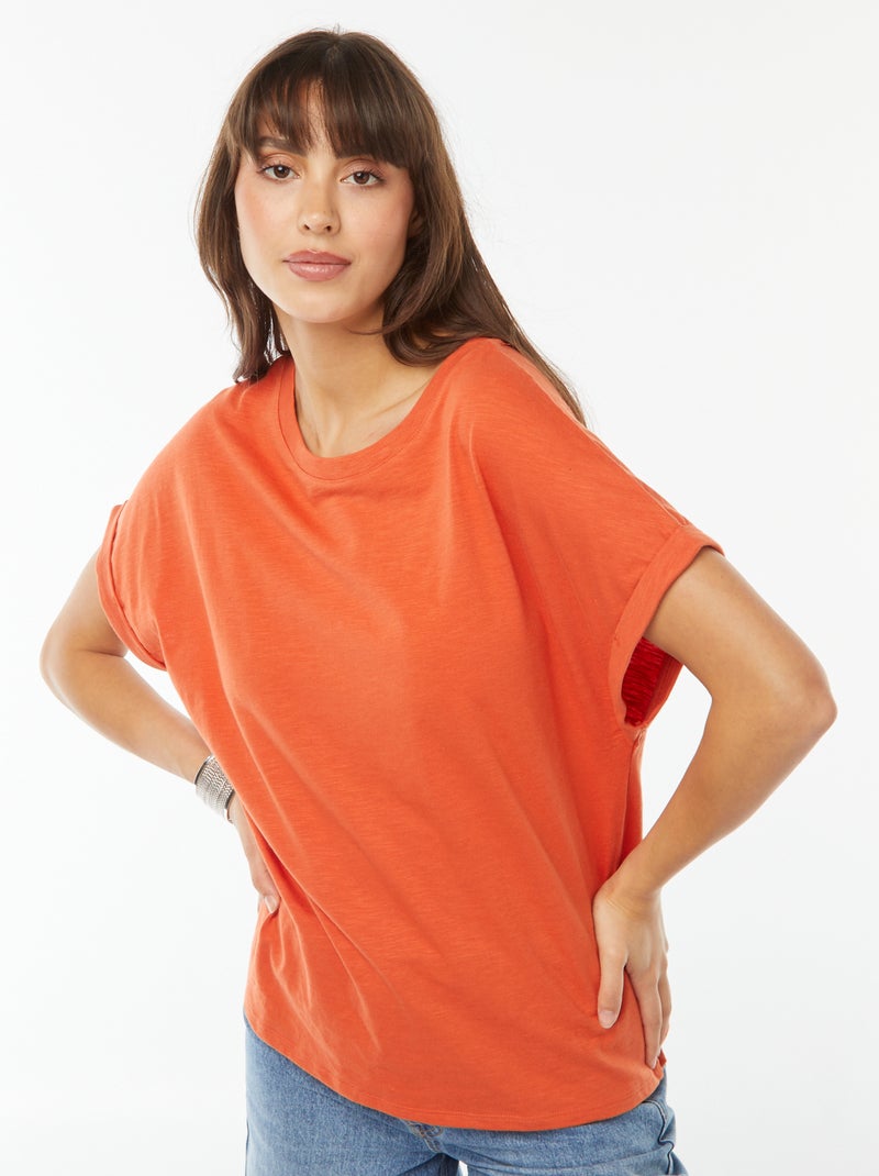 Camiseta de manga corta remangada naranja - Kiabi