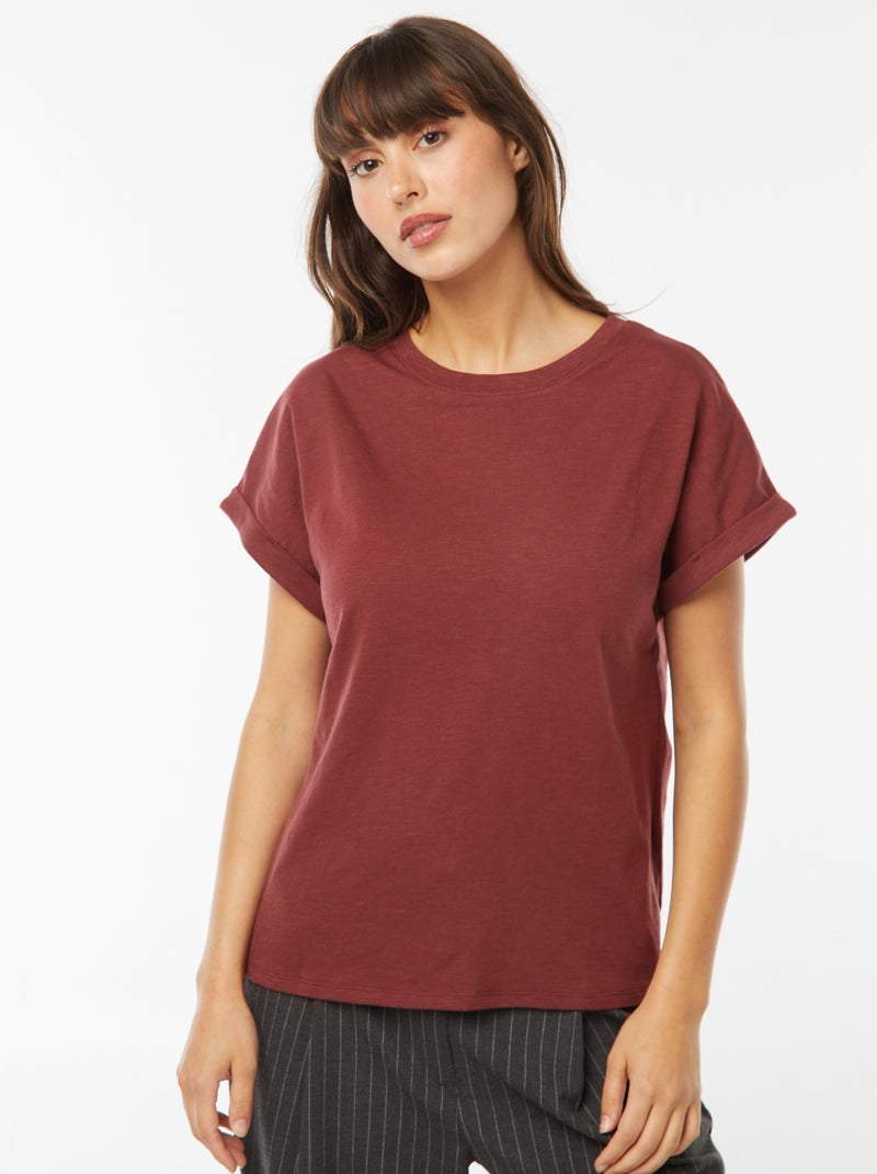 Camiseta de manga corta remangada Rojo - Kiabi