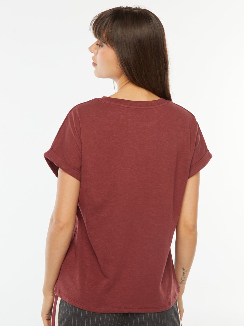 Camiseta de manga corta remangada Rojo - Kiabi