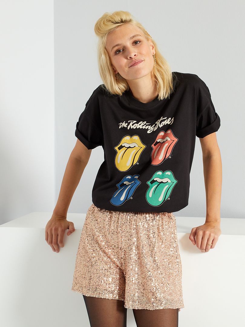 Camiseta manga 'Rolling Stones' - negro - Kiabi - 12.00€