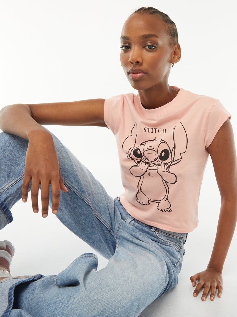 Camiseta de manga corta 'Stitch' 'Disney' ROSA - Kiabi