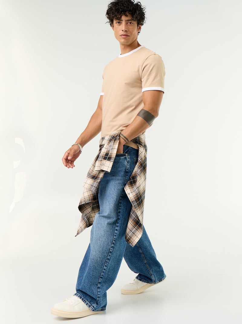 Camiseta de manga corta y bordes a contraste Beige - Kiabi