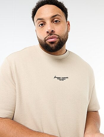 Camiseta de manga corta y cuello redondo en jacquard de algodón