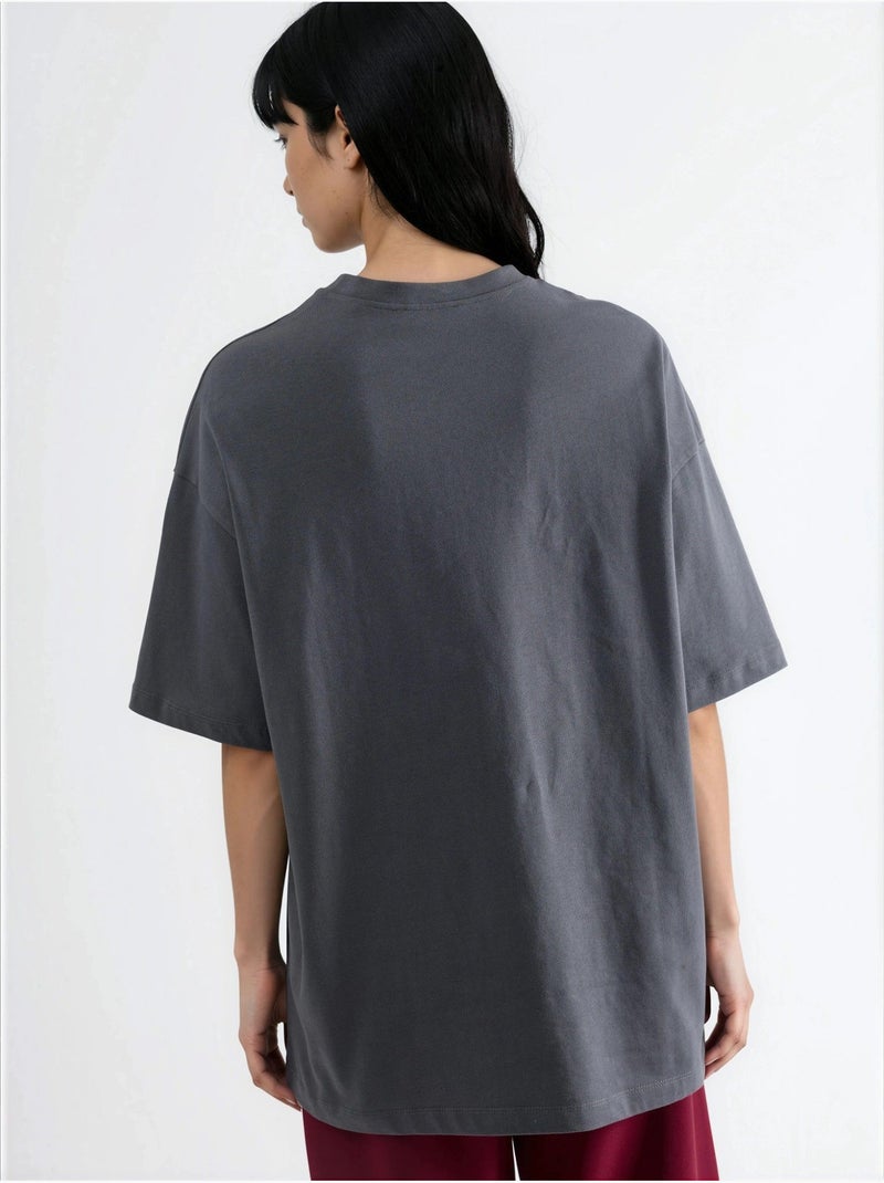 Camiseta de manga corta y cuello redondo extragrande con detalle de accesorios busem Gris oscuro - Kiabi