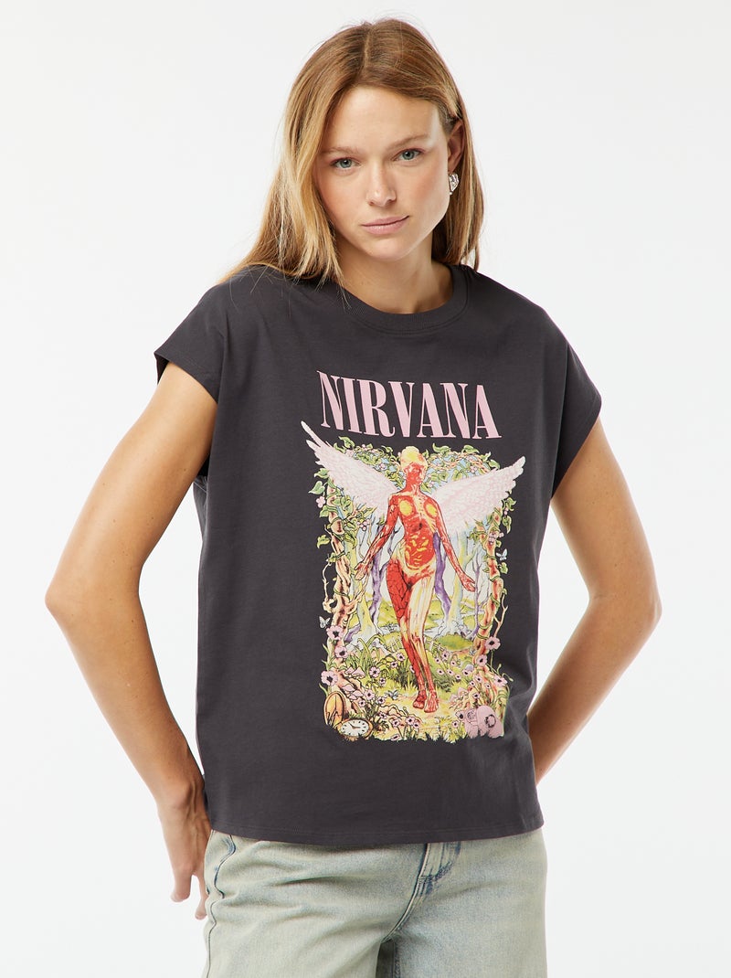 Camiseta de manga extracorta 'Nirvana' NEGRO - Kiabi