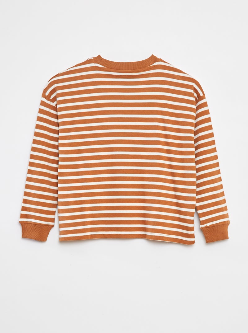 Camiseta de manga larga a rayas Beige - Kiabi