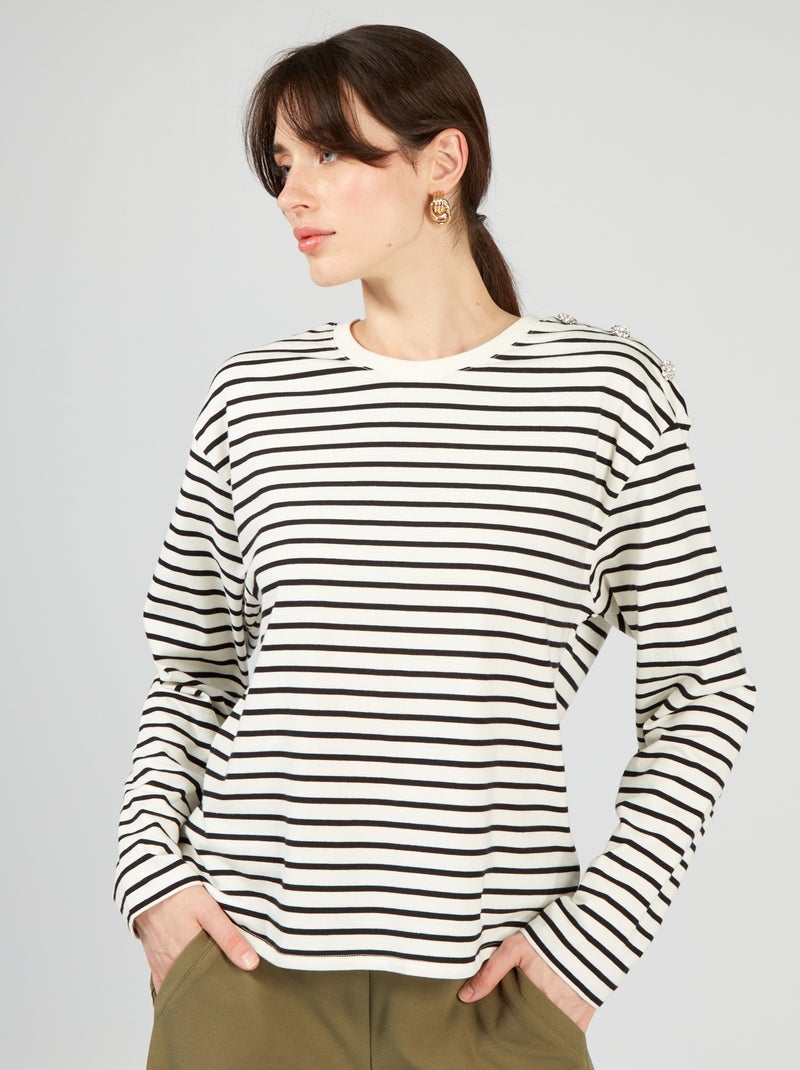 Camiseta de manga larga a rayas BLANCO - Kiabi
