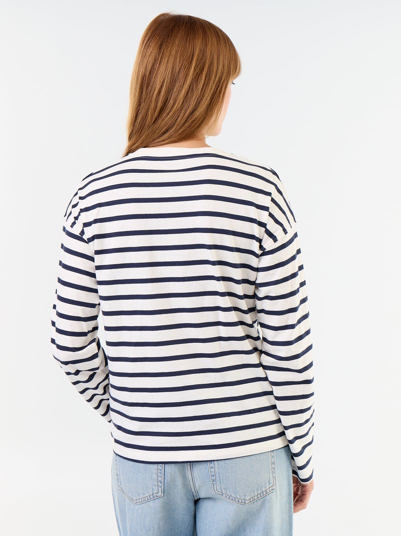 Camiseta de manga larga a rayas Blanco - Kiabi