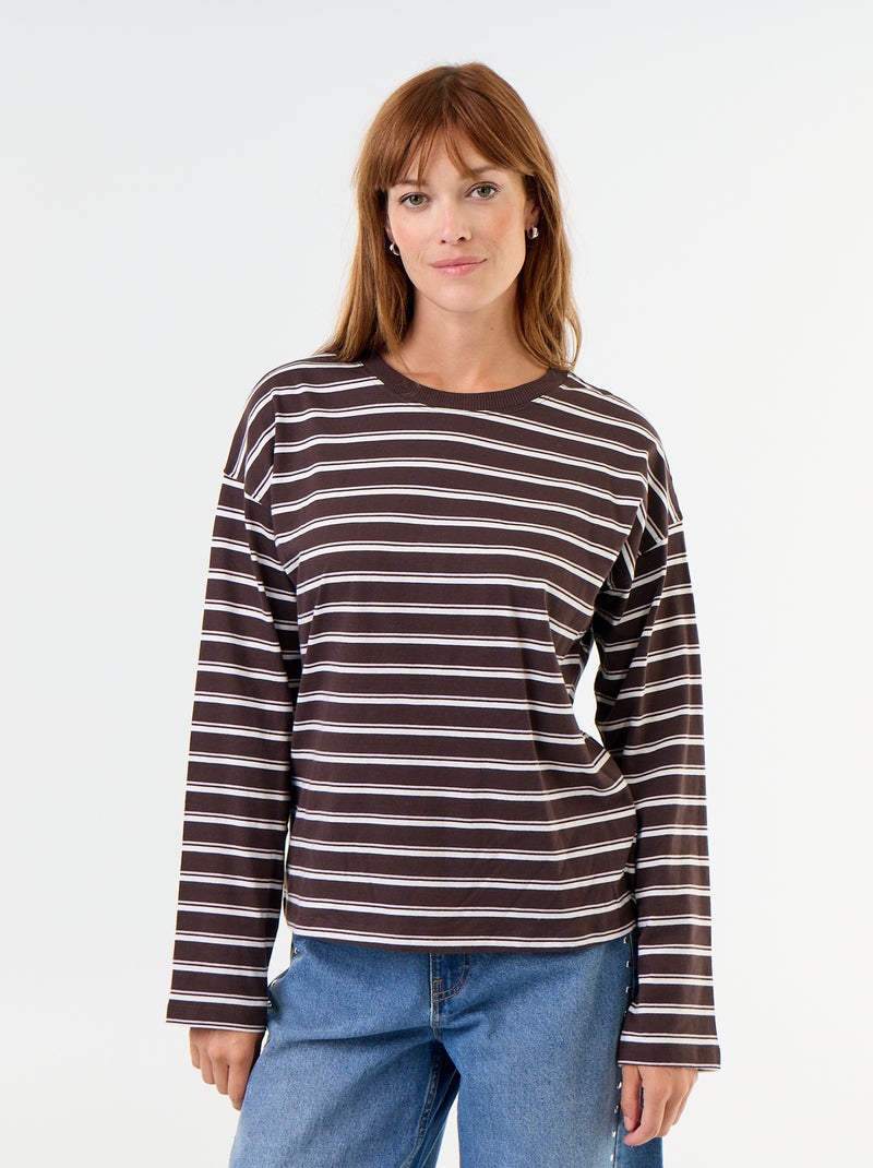 Camiseta de manga larga a rayas Marron - Kiabi