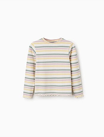 Camiseta de manga larga acanalada a rayas