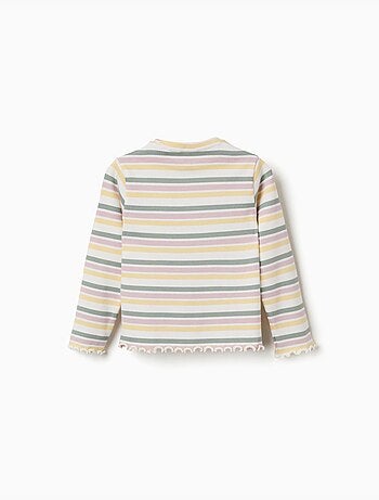 Camiseta de manga larga acanalada a rayas