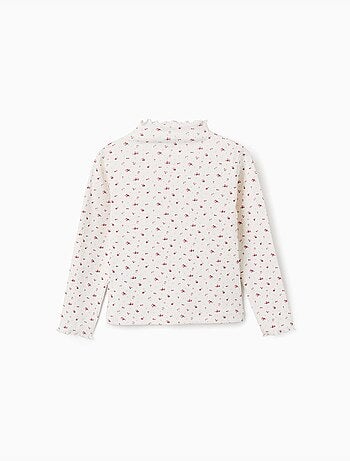 Camiseta de manga larga acanalada con estampado floral
