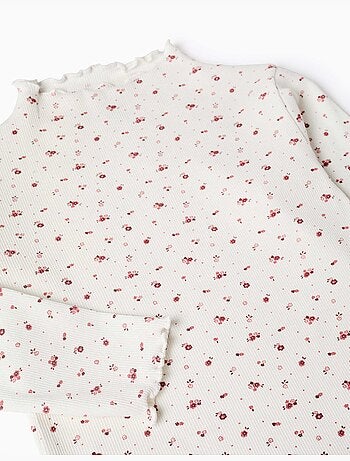Camiseta de manga larga acanalada con estampado floral