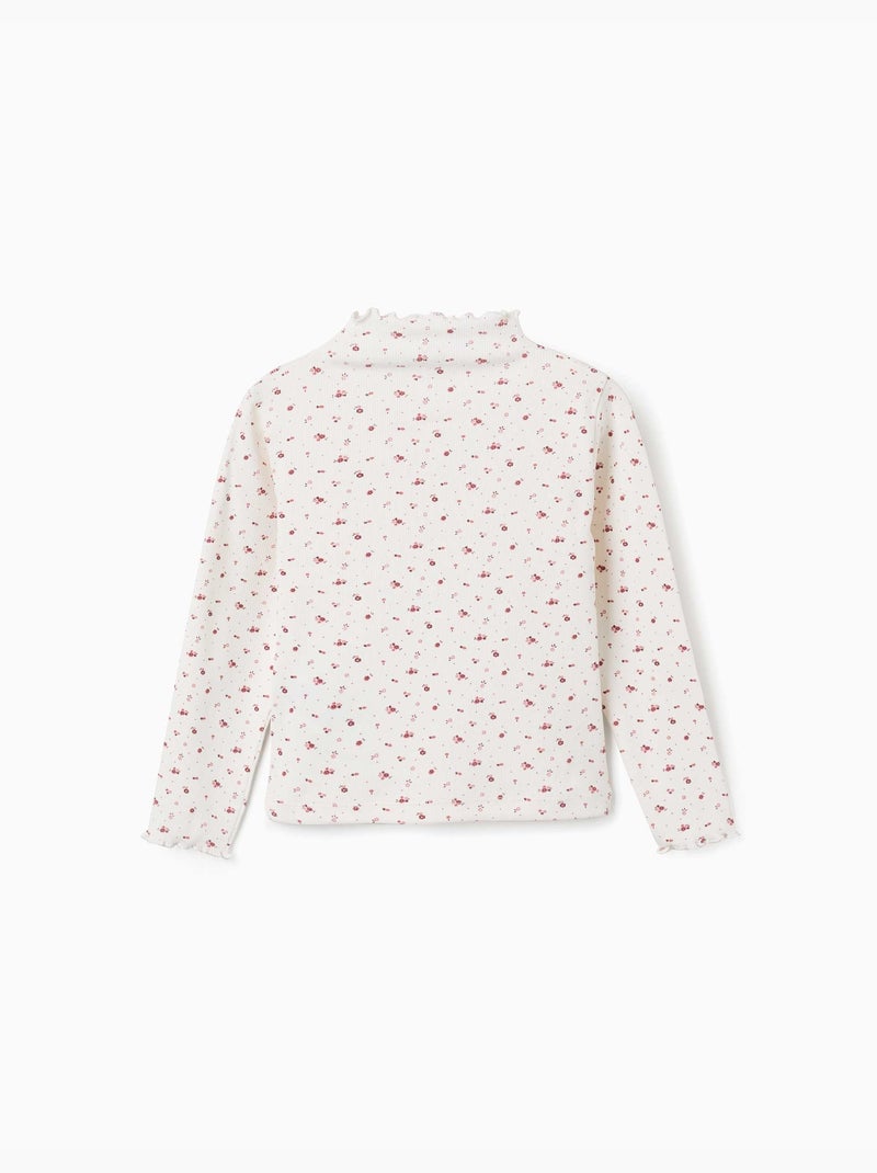 Camiseta de manga larga acanalada con estampado floral Blanco - Kiabi