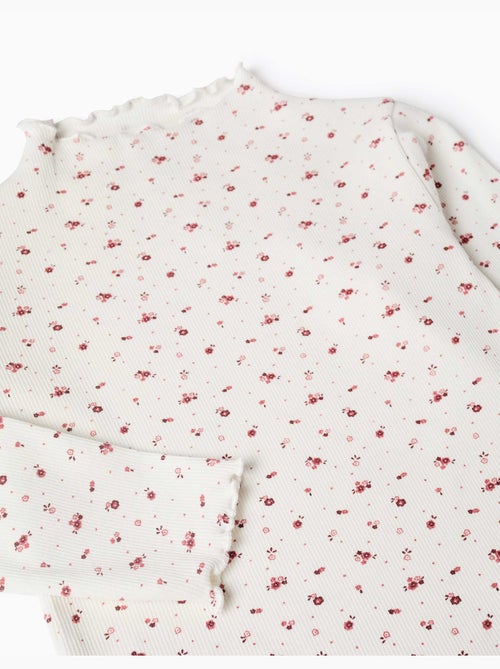 Camiseta de manga larga acanalada con estampado floral - Kiabi