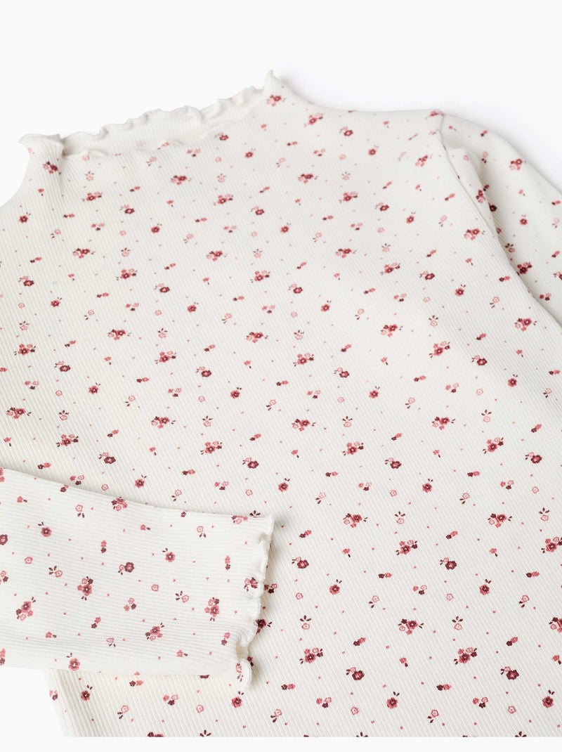 Camiseta de manga larga acanalada con estampado floral Blanco - Kiabi