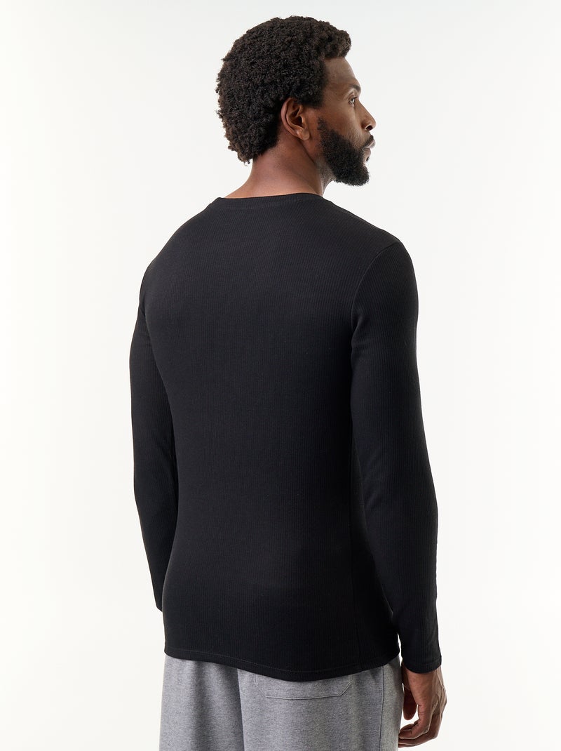 Camiseta de manga larga acanalada de tacto cálido Negro - Kiabi