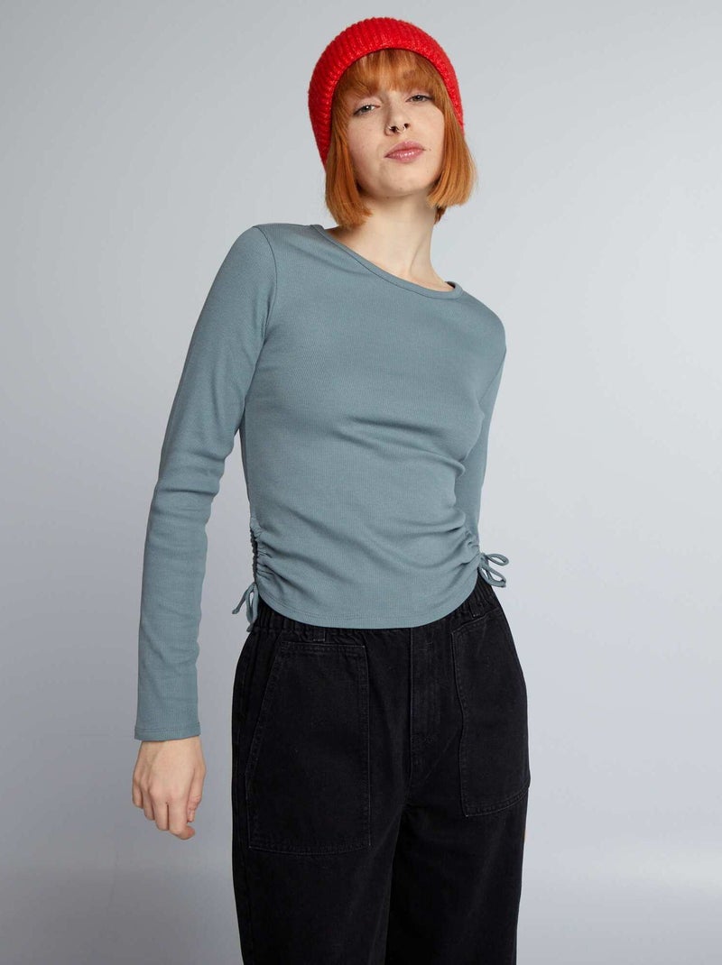 Camiseta de manga larga con aberturas elásticas AZUL - Kiabi