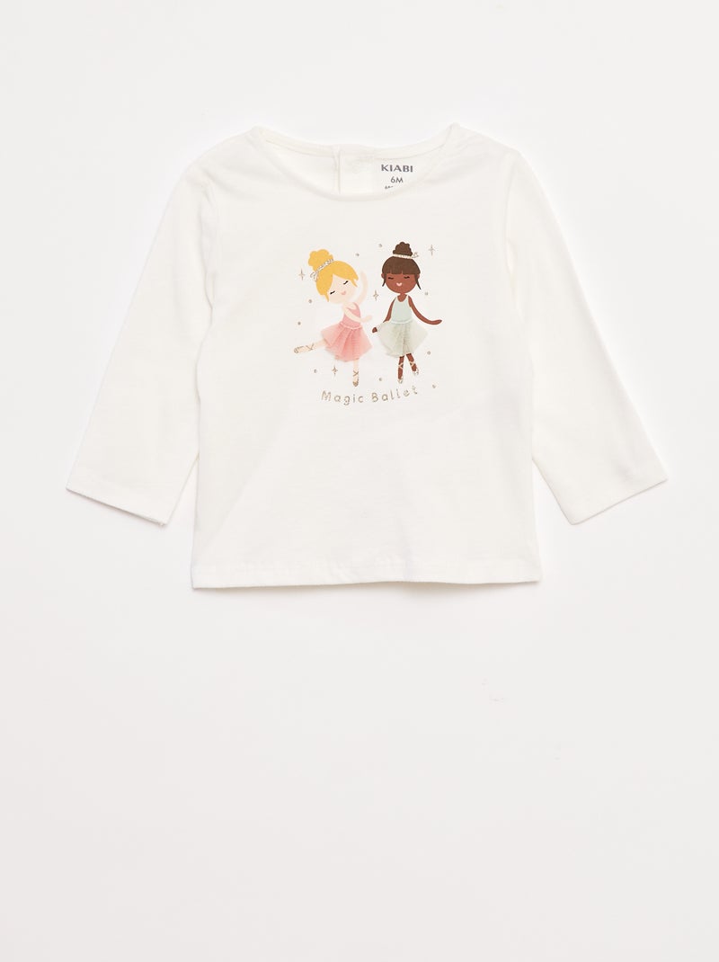 Camiseta de manga larga con adorno delantero Blanco - Kiabi