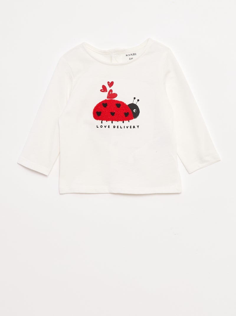 Camiseta de manga larga con adorno delantero Blanco - Kiabi
