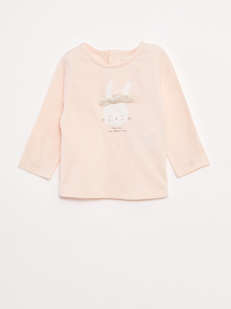 Camiseta de manga larga con adorno delantero Rosa - Kiabi