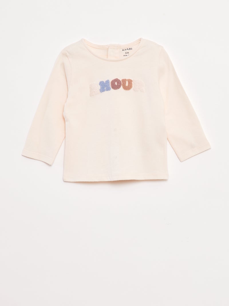 Camiseta de manga larga con adorno delantero Rosa - Kiabi