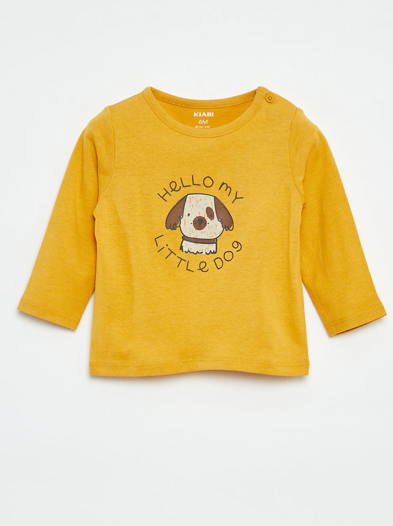 Camiseta de manga larga con adornos Amarillo - Kiabi