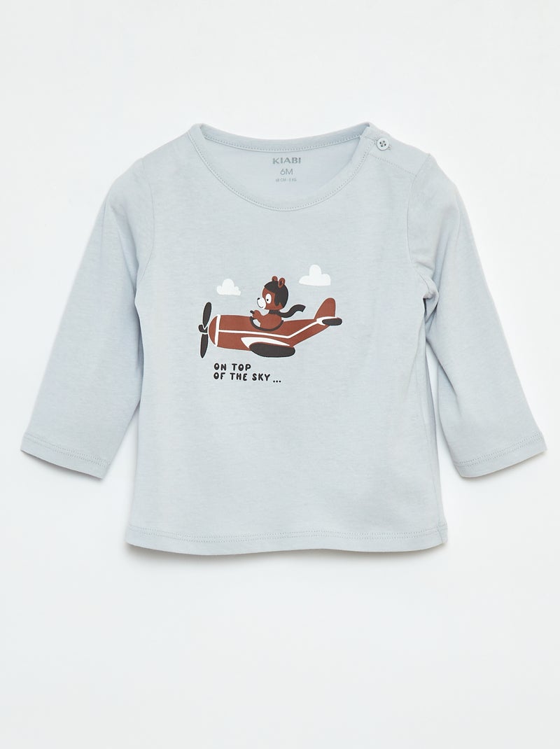 Camiseta de manga larga con adornos Azul - Kiabi