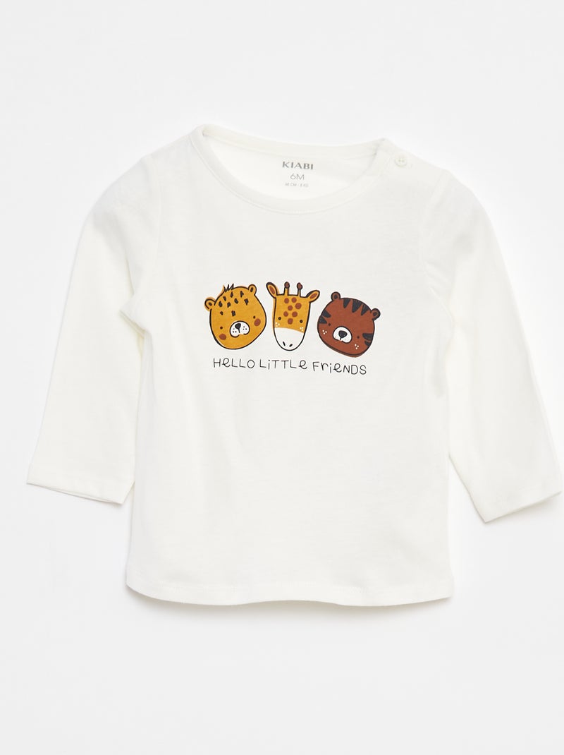Camiseta de manga larga con adornos Blanco - Kiabi