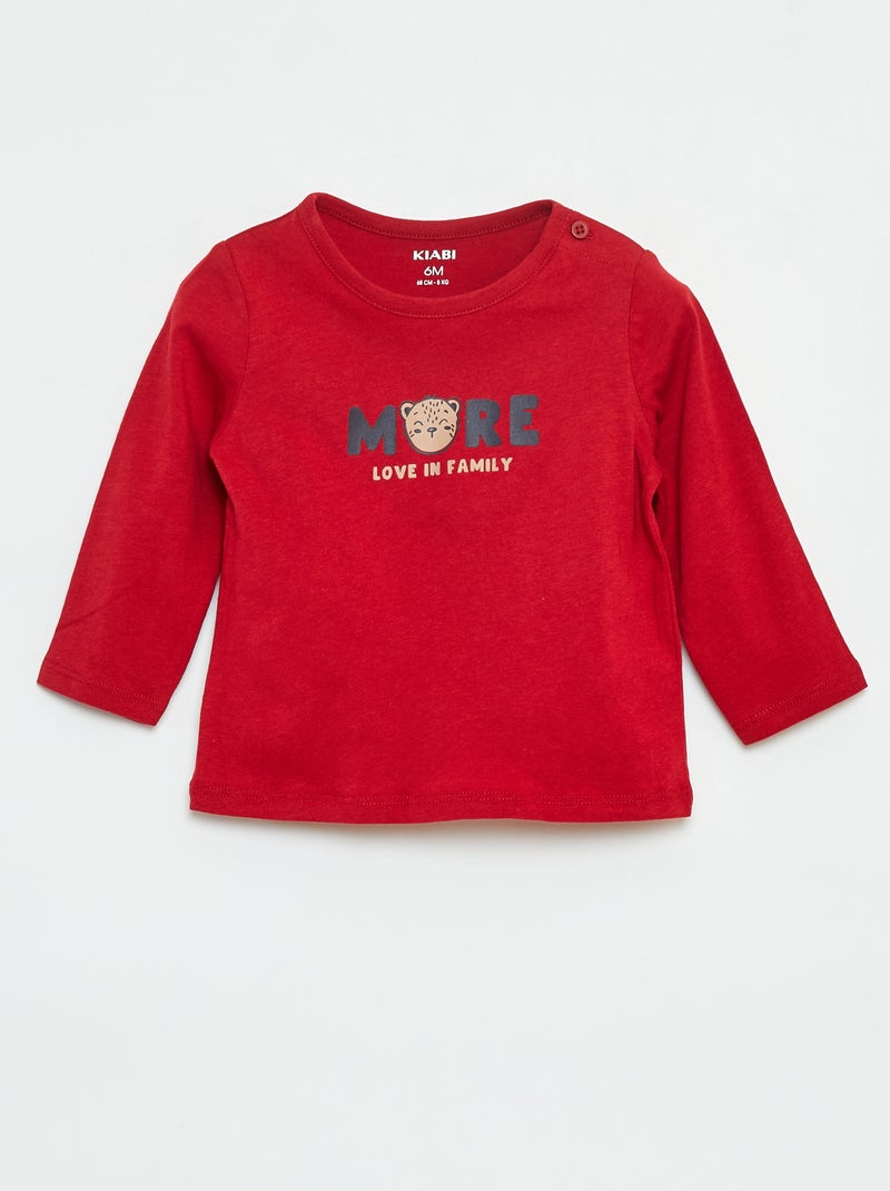 Camiseta de manga larga con adornos Rojo - Kiabi