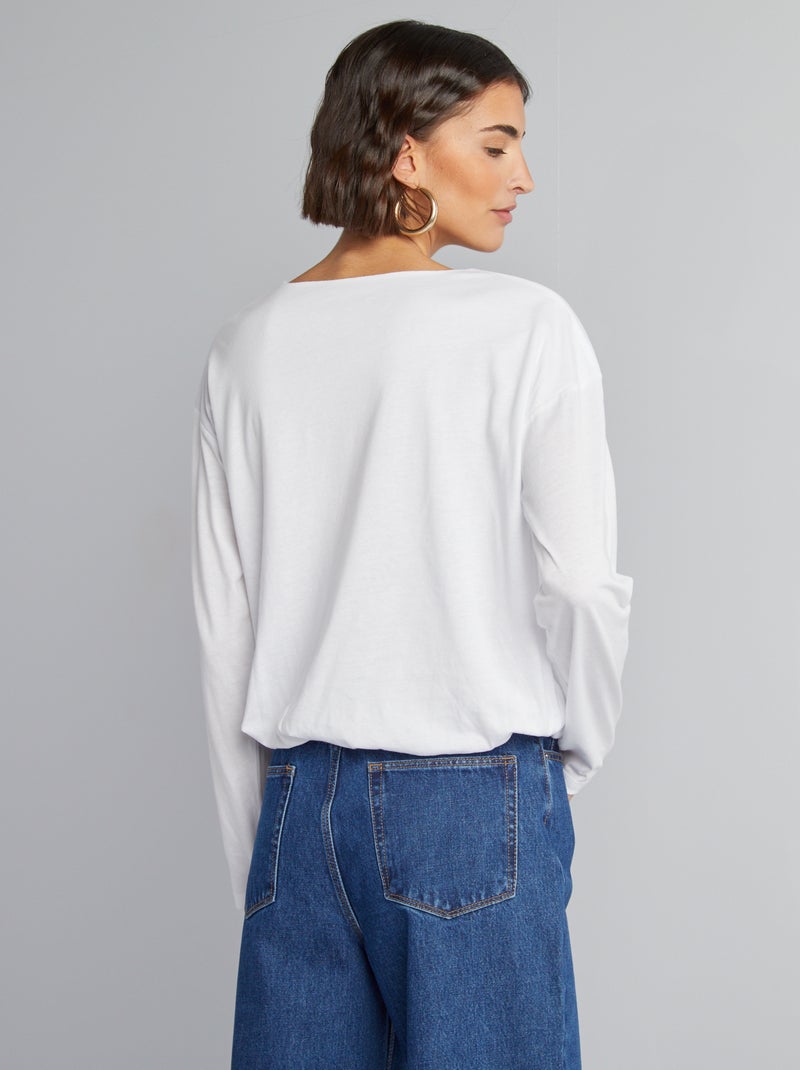 Camiseta de manga larga con bajo elástico efecto enrollado blanco - Kiabi