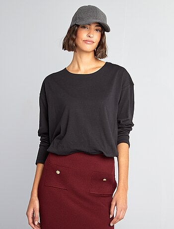 Camiseta de manga larga con bajo elástico efecto enrollado