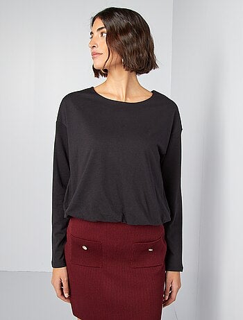 Camiseta de manga larga con bajo elástico efecto enrollado