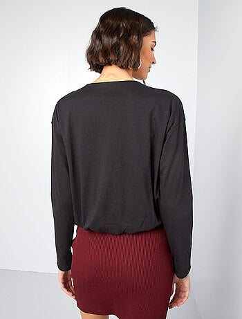 Camiseta de manga larga con bajo elástico efecto enrollado