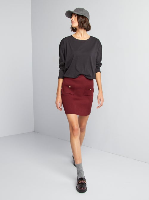 Camiseta de manga larga con bajo elástico efecto enrollado - Kiabi