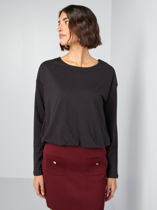 Camiseta de manga larga con bajo elástico efecto enrollado - Kiabi