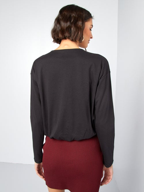 Camiseta de manga larga con bajo elástico efecto enrollado - Kiabi